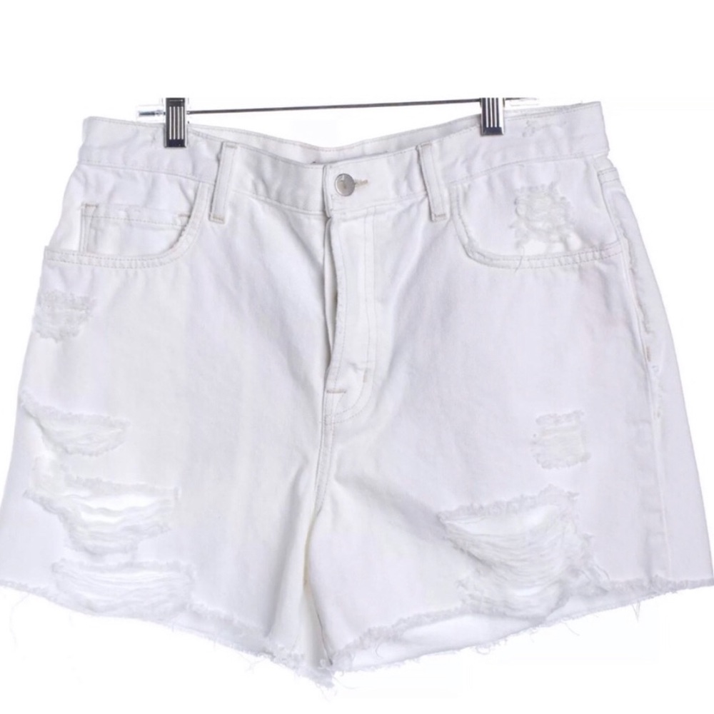 J Brand High Waisted Distressed Jean Shorts White